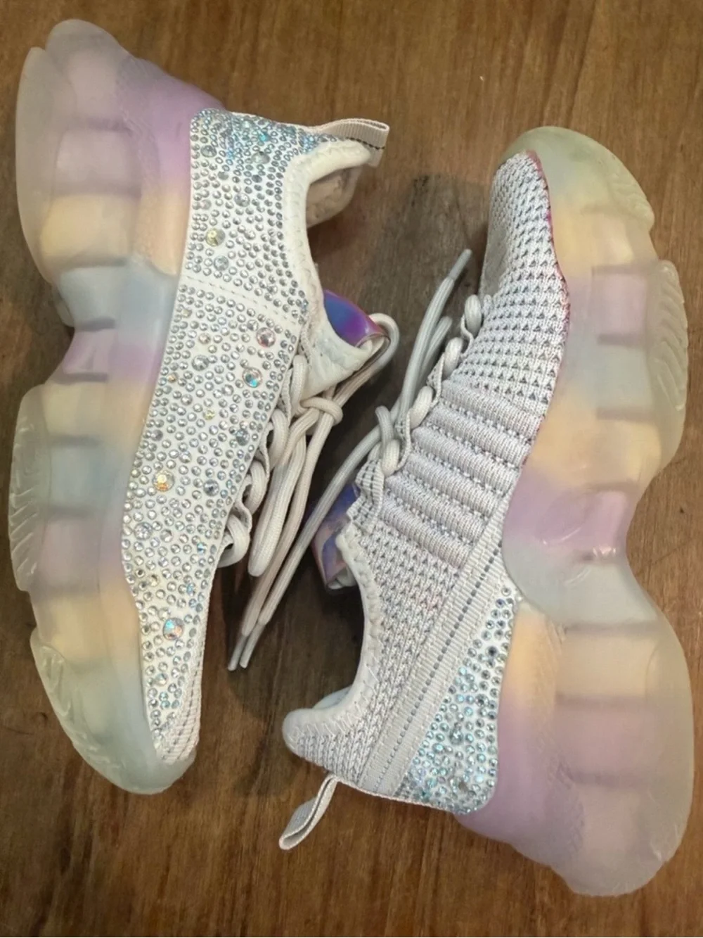 Steve Madden SMNY90 Rhinestone Chunky Sneakers White Iridescent Size 10